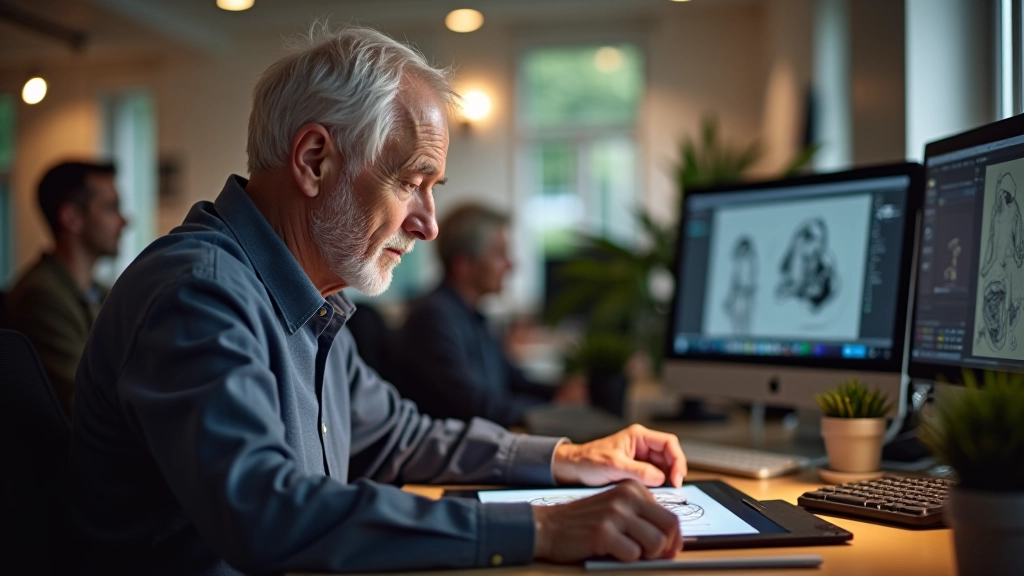 Student working on digital illustration during class